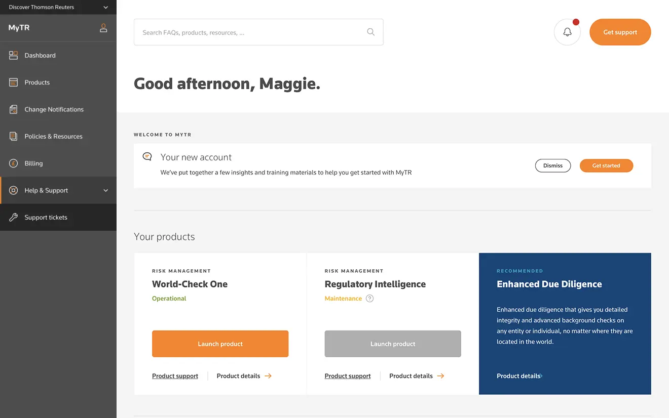 MyTR - Dashboard, first login