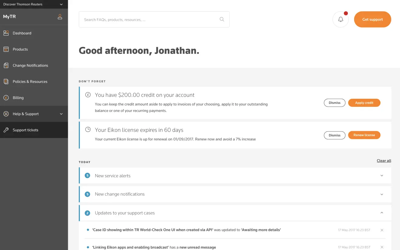 MyTR - dashboard notifications