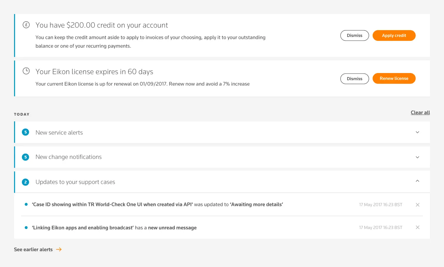 Dashboard notifications