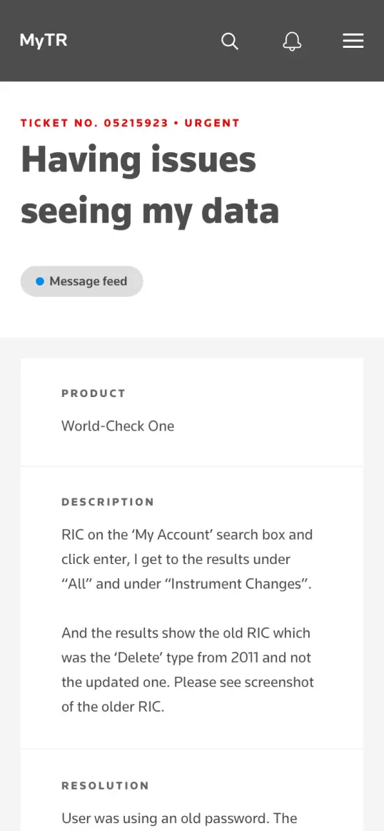 Support tickets - detail page - mobile
