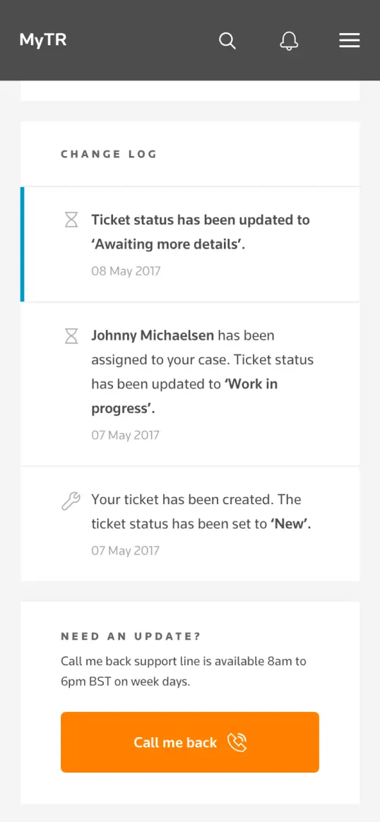 Support tickets - detail page scrolled - mobile